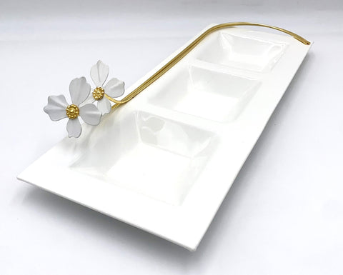 17"x6.5" 3 SECTION NUT DISH-WHITE/GOLD