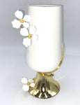 11.5"x4"VASE W/FLOWER-WHITE/GOLD