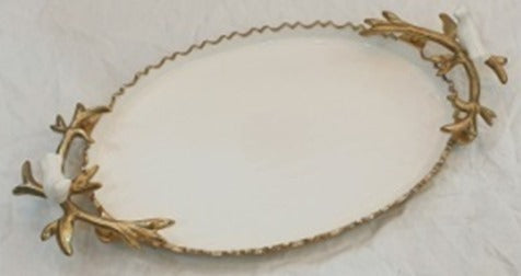 19.5"x10" PLATTER -OVAL-WHITE/GOLD-BIRD