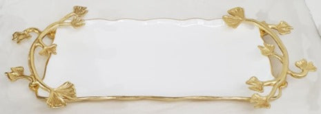 18"x8.25" PLATTER RECTANGLE-WHITE/GOLD