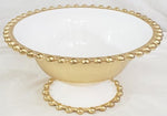 11.75"x6" BEADED FOOTED BOWL-ROUND-GOLD/WHITE