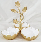 9.5"x10" 3 SECTION BOWL-WHITE/GOLD-LEAF