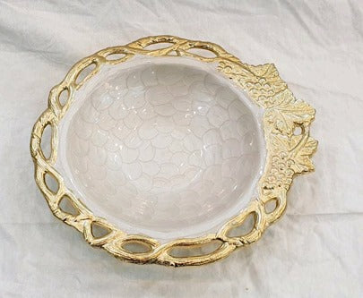 12"x4.25" ROUND BOWL-GOLD-GRAPE DESIGN