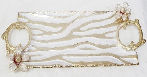 17.75"x9.75"x1.5" RECTANGULAR PLATTER-WHITE/GOLD-FLOWER