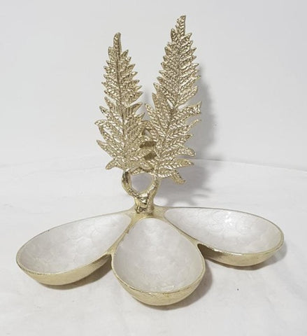 10.5"x7.5"x9.5" 3 SECTION BOWL-GOLD-LEAF DESIGN