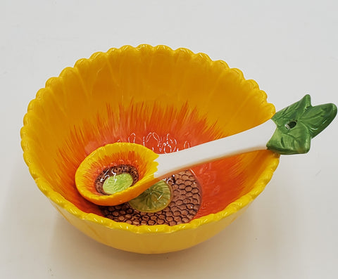 5"x2.75" PORC. BOWL W/SPOON-SUNFLOWER