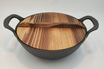 13"X6"CAST IRON WOK W/WOOD LID