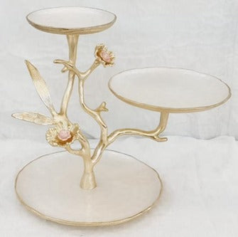 14.5"x10.5"x13.25" 2 TIER STAND-GOLD/WHITE-FLOWER