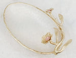 15.75"x11.5"x4" OVAL BOWL-GOLD/WHITE-FLOWER