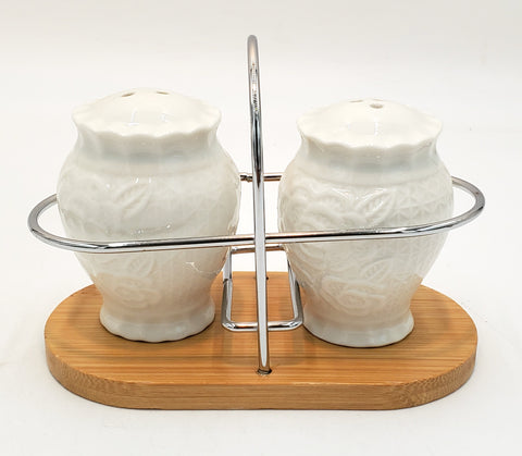 SALT & PEPPER SHAKER W/TRAY-WHITE