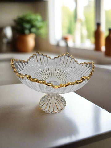 11.5"x7.5" FOOTED GLASS BOWL-GOLD RIM